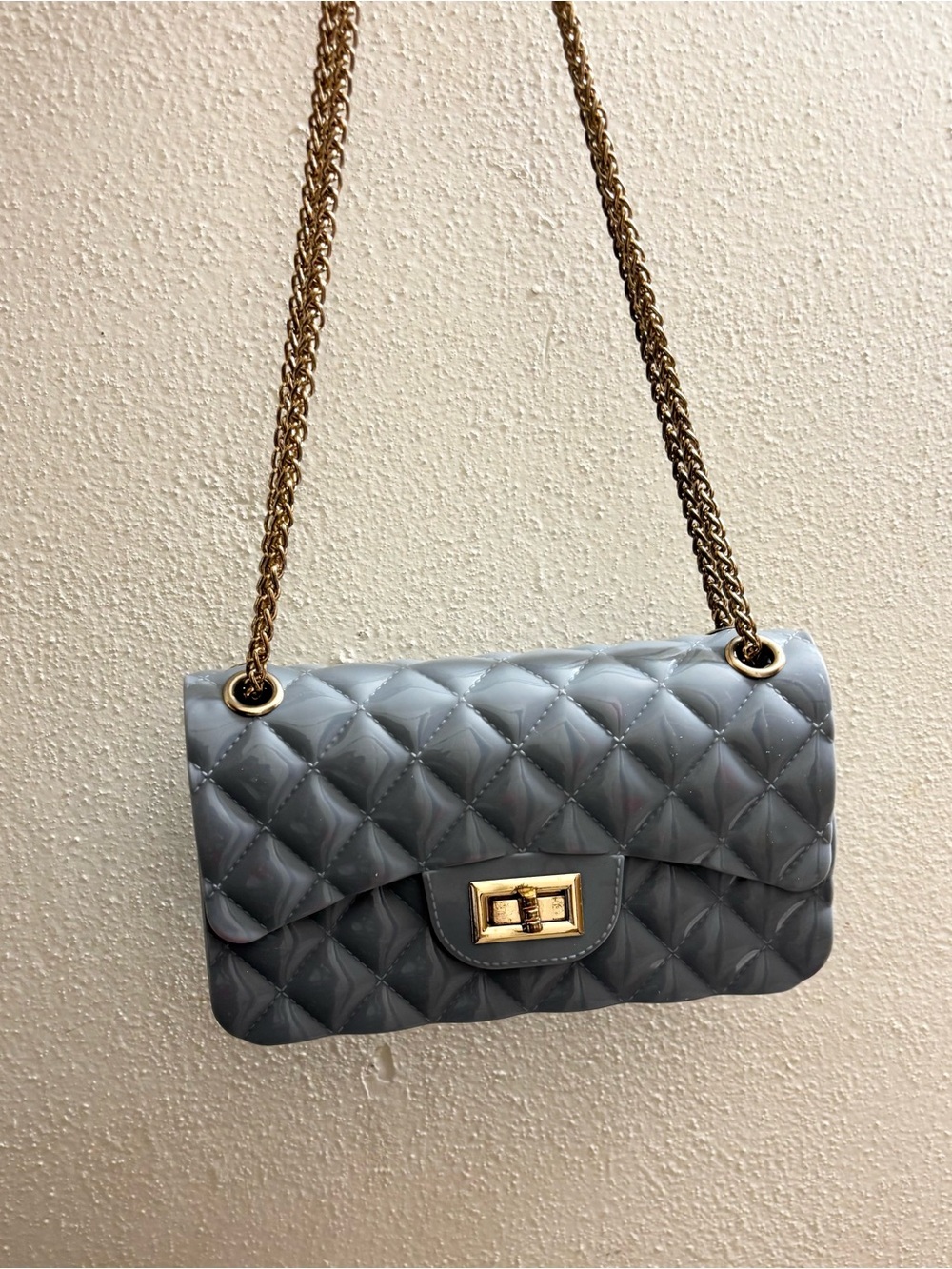 Quilted jelly bag women small grey gold chain cross body purse